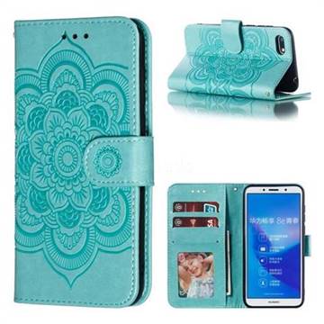 Intricate Embossing Datura Solar Leather Wallet Case for Huawei Honor 7s - Green