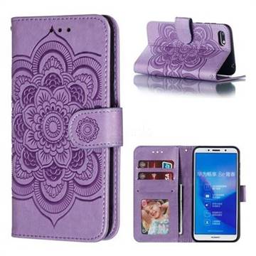 Intricate Embossing Datura Solar Leather Wallet Case for Huawei Honor 7s - Purple