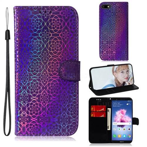 Laser Circle Shining Leather Wallet Phone Case for Huawei Honor 7s - Purple