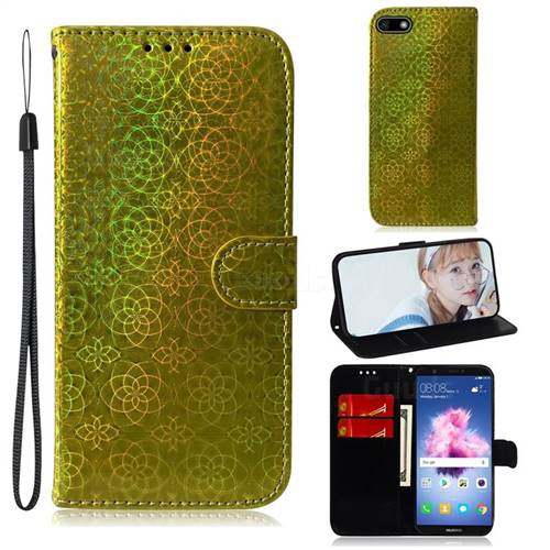 Laser Circle Shining Leather Wallet Phone Case for Huawei Honor 7s - Golden