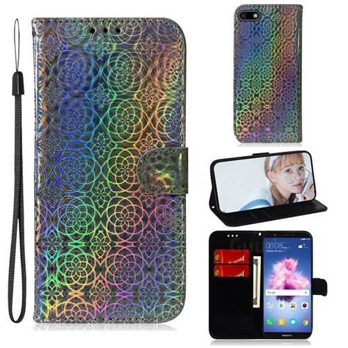 Laser Circle Shining Leather Wallet Phone Case for Huawei Honor 7s - Silver