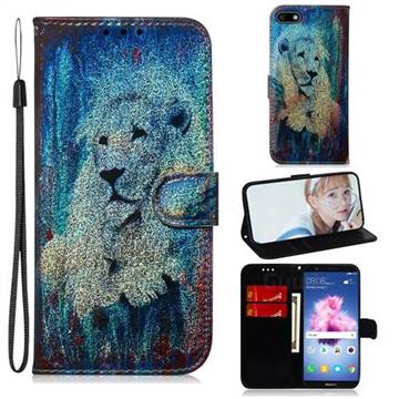 White Lion Laser Shining Leather Wallet Phone Case for Huawei Honor 7s