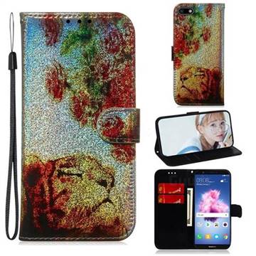 Tiger Rose Laser Shining Leather Wallet Phone Case for Huawei Honor 7s