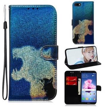 Cat and Leopard Laser Shining Leather Wallet Phone Case for Huawei Honor 7s