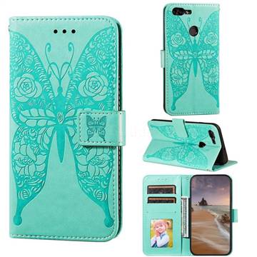 Intricate Embossing Rose Flower Butterfly Leather Wallet Case for Huawei Honor 7s - Green