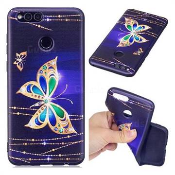 Golden Shining Butterfly 3D Embossed Relief Black Soft Back Cover for Huawei Honor 7X