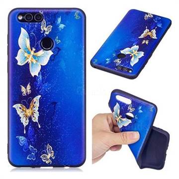 Golden Butterflies 3D Embossed Relief Black Soft Back Cover for Huawei Honor 7X