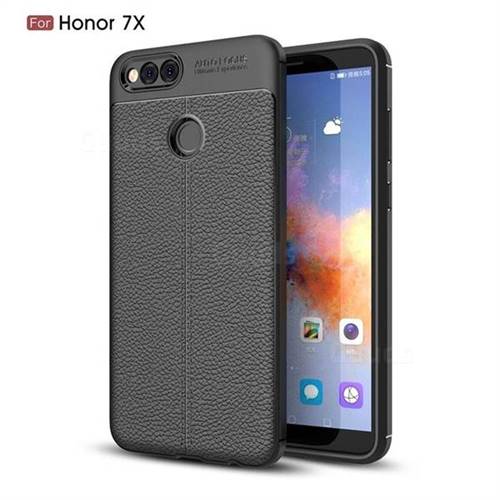 Luxury Auto Focus Litchi Texture Silicone TPU Back Cover for Huawei Honor 7X - Black