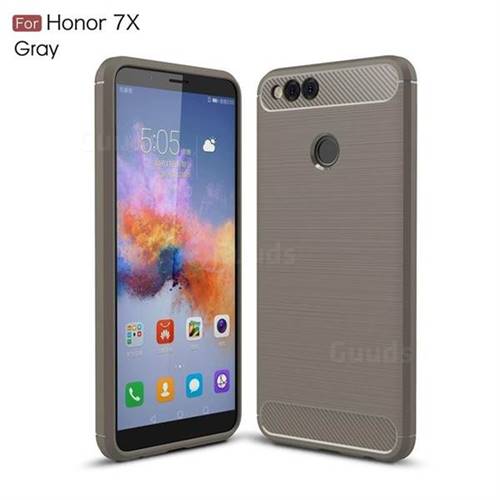 Luxury Carbon Fiber Brushed Wire Drawing Silicone TPU Back Cover for Huawei Honor 7X - Gray