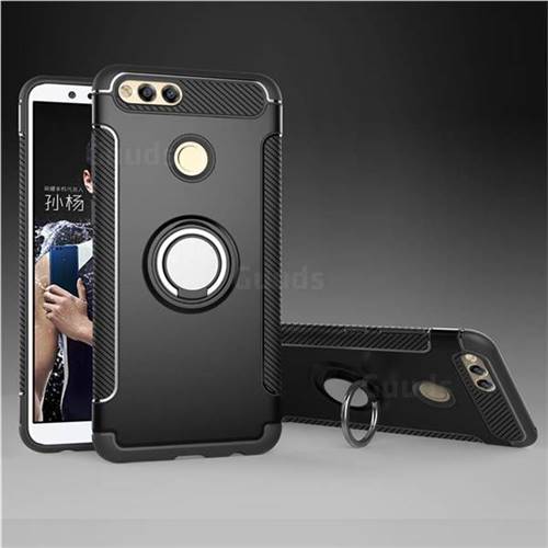 Armor Anti Drop Carbon PC + Silicon Invisible Ring Holder Phone Case for Huawei Honor 7X - Black