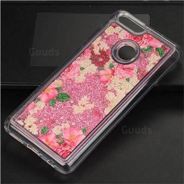 Rose Flower Glassy Glitter Quicksand Dynamic Liquid Soft Phone Case for Huawei Honor 7X