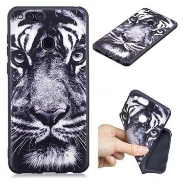 White Tiger 3D Embossed Relief Black TPU Cell Phone Back Cover for Huawei Honor 7X