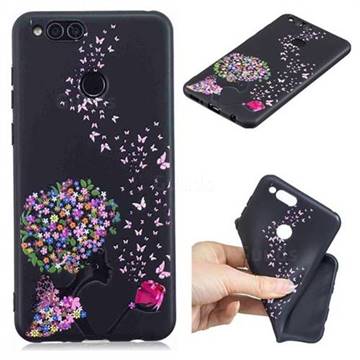 Corolla Girl 3D Embossed Relief Black TPU Cell Phone Back Cover for Huawei Honor 7X