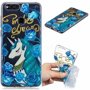 Blue Flower Unicorn Clear Varnish Soft Phone Back Cover for Huawei Honor 7X