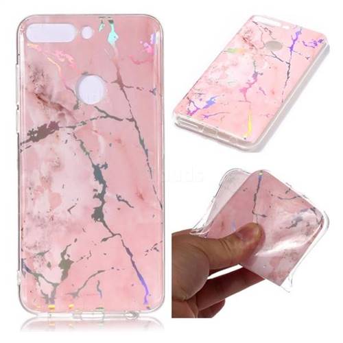Powder Pink Marble Pattern Bright Color Laser Soft TPU Case for Huawei Honor 7X