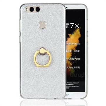 Luxury Soft TPU Glitter Back Ring Cover with 360 Rotate Finger Holder Buckle for Huawei Honor 7X - White