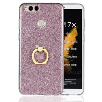 Luxury Soft TPU Glitter Back Ring Cover with 360 Rotate Finger Holder Buckle for Huawei Honor 7X - Pink