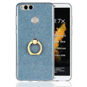 Luxury Soft TPU Glitter Back Ring Cover with 360 Rotate Finger Holder Buckle for Huawei Honor 7X - Blue
