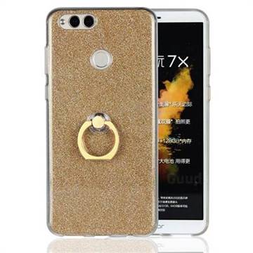 Luxury Soft TPU Glitter Back Ring Cover with 360 Rotate Finger Holder Buckle for Huawei Honor 7X - Golden