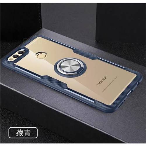 Acrylic Glass Carbon Invisible Ring Holder Phone Cover for Huawei Honor 7X - Navy