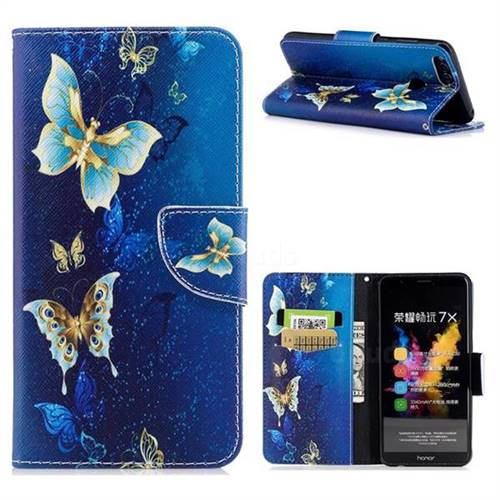 Golden Butterflies Leather Wallet Case for Huawei Honor 7X