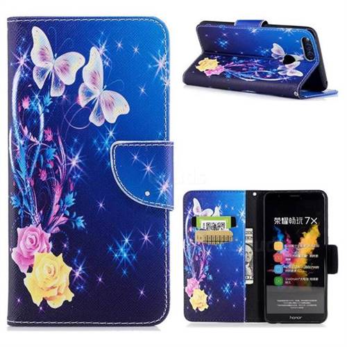 Yellow Flower Butterfly Leather Wallet Case for Huawei Honor 7X