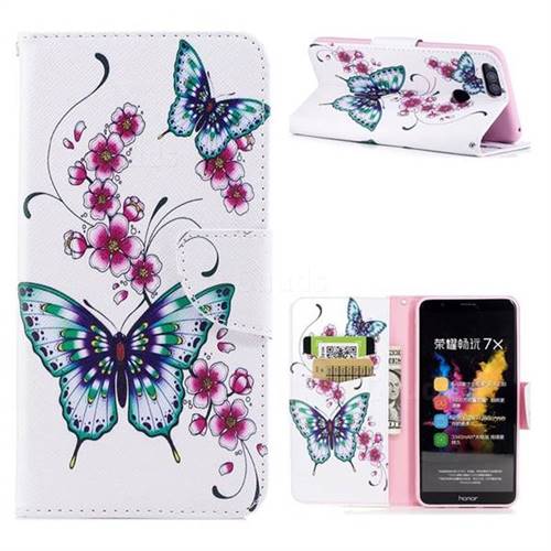 Peach Butterfly Leather Wallet Case for Huawei Honor 7X