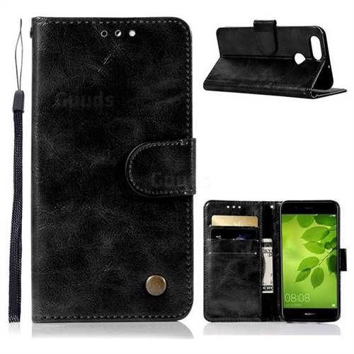 Luxury Retro Leather Wallet Case for Huawei Honor 7X - Black