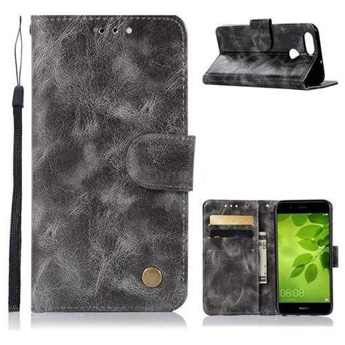 Luxury Retro Leather Wallet Case for Huawei Honor 7X - Gray