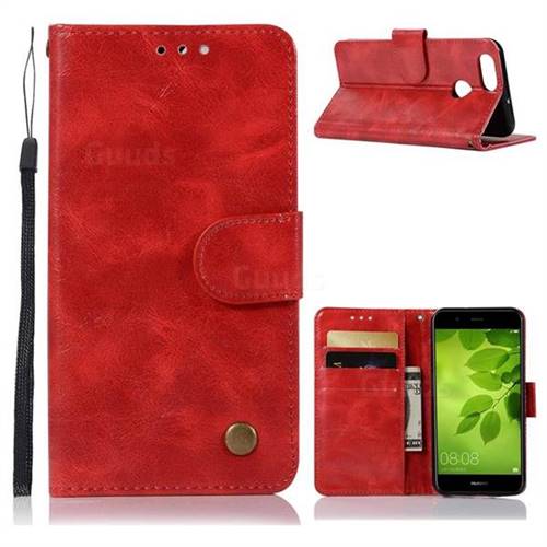 Luxury Retro Leather Wallet Case for Huawei Honor 7X - Red