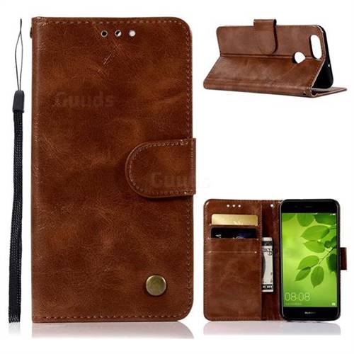 Luxury Retro Leather Wallet Case for Huawei Honor 7X - Brown