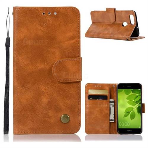 Luxury Retro Leather Wallet Case for Huawei Honor 7X - Golden