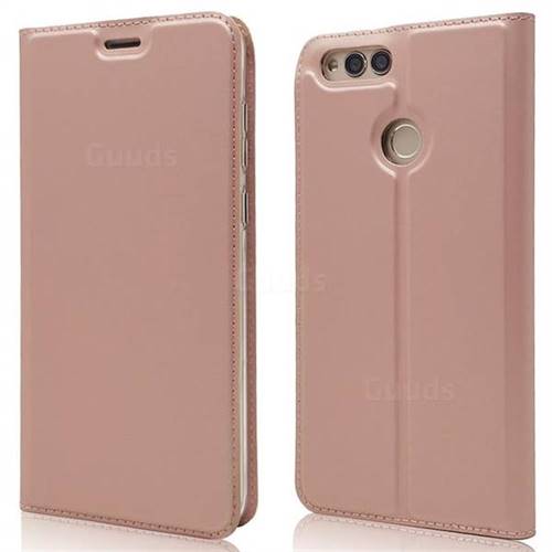 Ultra Slim Card Magnetic Automatic Suction Leather Wallet Case for Huawei Honor 7X - Rose Gold