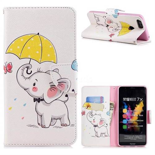 Umbrella Elephant Leather Wallet Case for Huawei Honor 7X