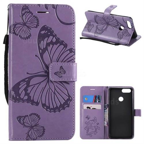 Embossing 3D Butterfly Leather Wallet Case for Huawei Honor 7X - Purple