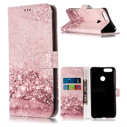 Glittering Rose Gold PU Leather Wallet Case for Huawei Honor 7X