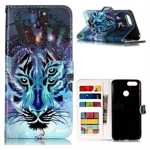 Ice Wolf 3D Relief Oil PU Leather Wallet Case for Huawei Honor 7X