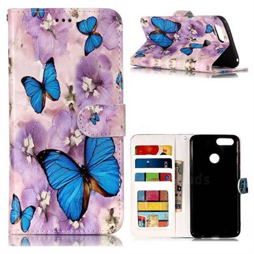 Purple Flowers Butterfly 3D Relief Oil PU Leather Wallet Case for Huawei Honor 7X