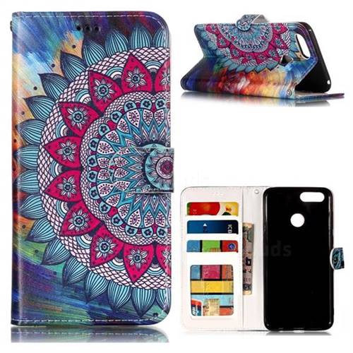 Mandala Flower 3D Relief Oil PU Leather Wallet Case for Huawei Honor 7X