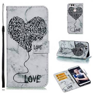 Marble Heart PU Leather Wallet Phone Case for Huawei Honor 7X - Black