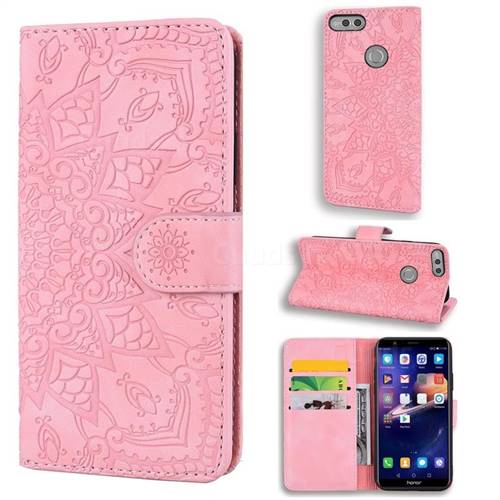 Retro Embossing Mandala Flower Leather Wallet Case for Huawei Honor 7X - Pink