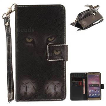 Mysterious Cat Hand Strap Leather Wallet Case for Huawei Honor 8