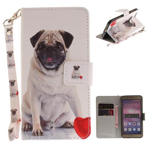 Pug Dog Hand Strap Leather Wallet Case for Huawei Honor 8