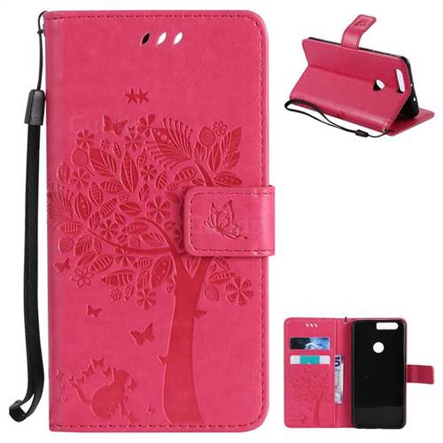 Embossing Butterfly Tree Leather Wallet Case for Huawei Honor 8 - Rose