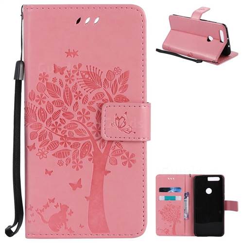 Embossing Butterfly Tree Leather Wallet Case for Huawei Honor 8 - Pink