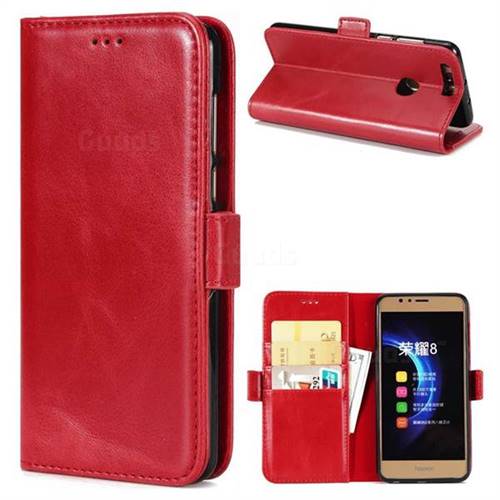Luxury Crazy Horse PU Leather Wallet Case for Huawei Honor 8 - Red
