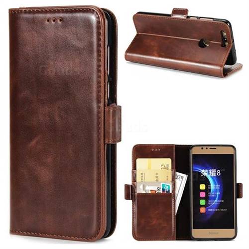 Luxury Crazy Horse PU Leather Wallet Case for Huawei Honor 8 - Coffee