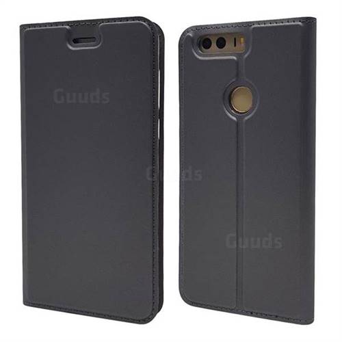 Ultra Slim Card Magnetic Automatic Suction Leather Wallet Case for Huawei Honor 8 - Star Grey