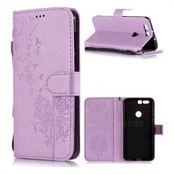 Intricate Embossing Dandelion Butterfly Leather Wallet Case for Huawei Honor 8 - Purple