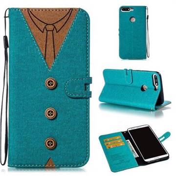 Mens Button Clothing Style Leather Wallet Phone Case for Huawei Honor 8 - Green